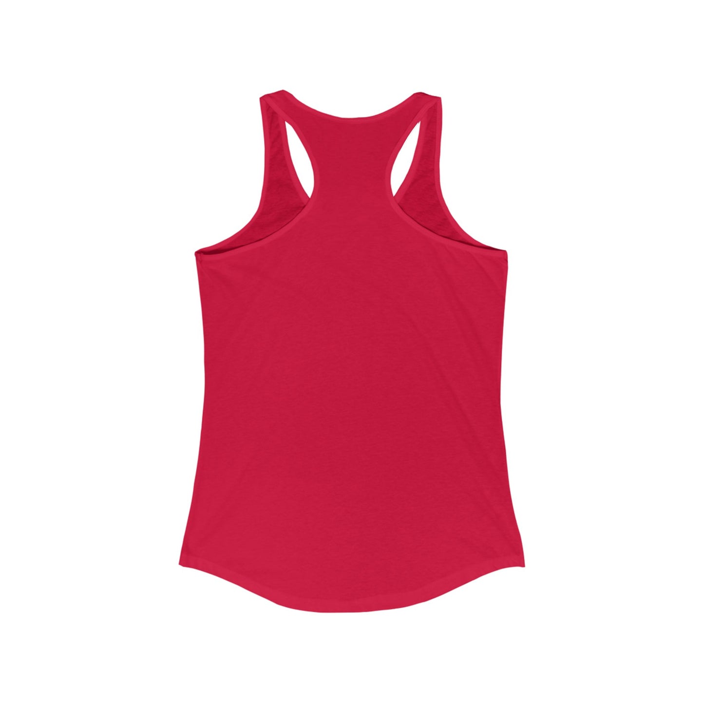 Back view of a red Women's Ideal Racerback Tank for the Cause She is Watching Fitness Tank product.