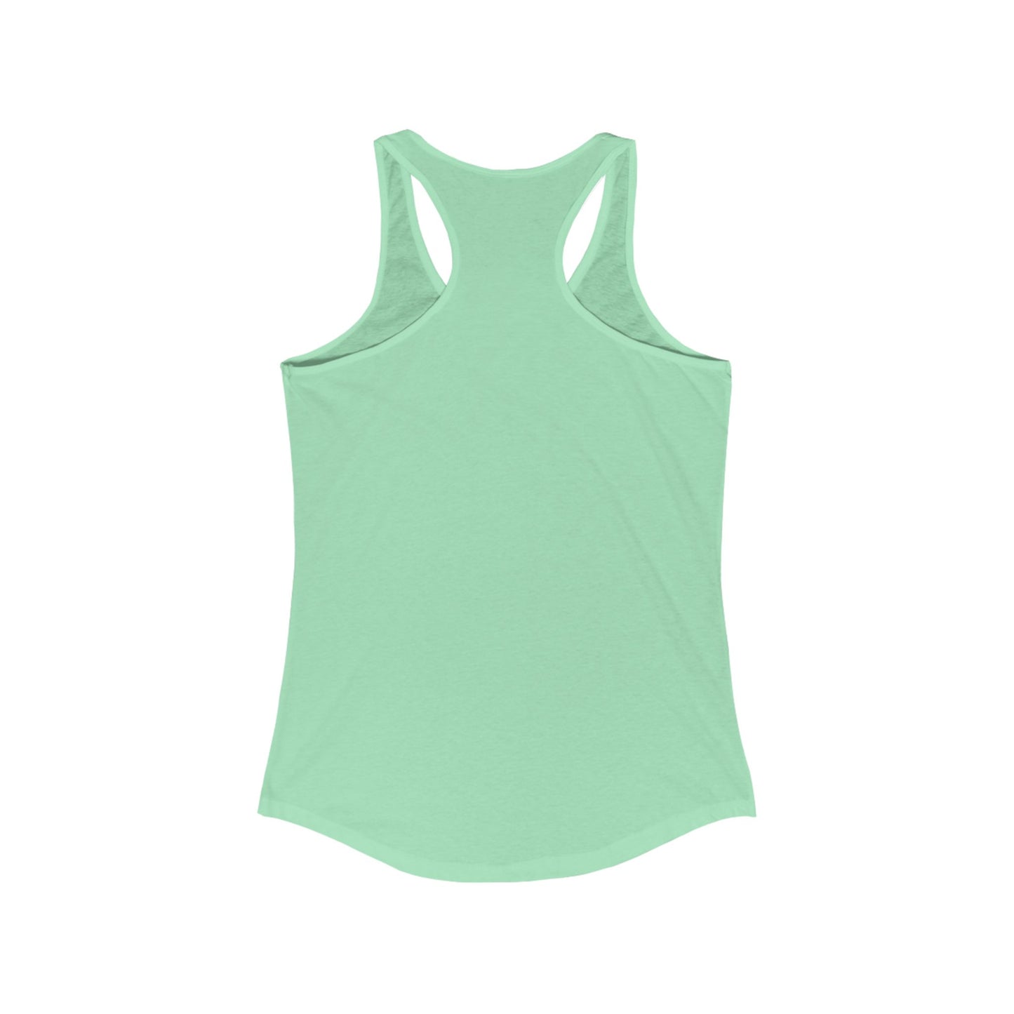 Back view of a mint green racerback tank top, Cause She is Watching Fitness Tank, lightweight and soft fabric.