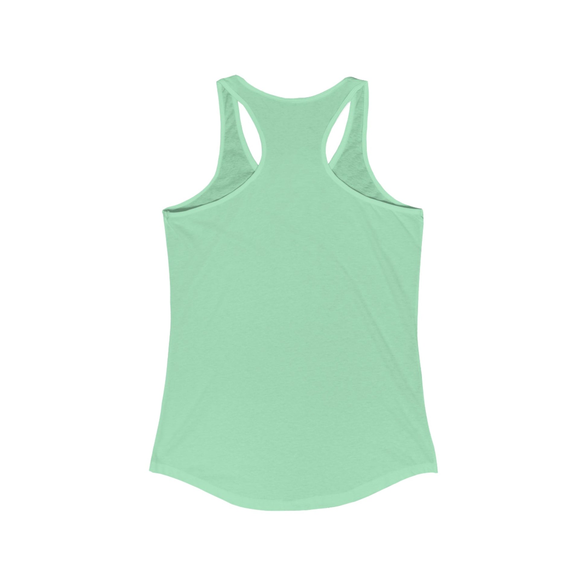 Back view of a mint green racerback tank top, Cause She is Watching Fitness Tank, lightweight and soft fabric.