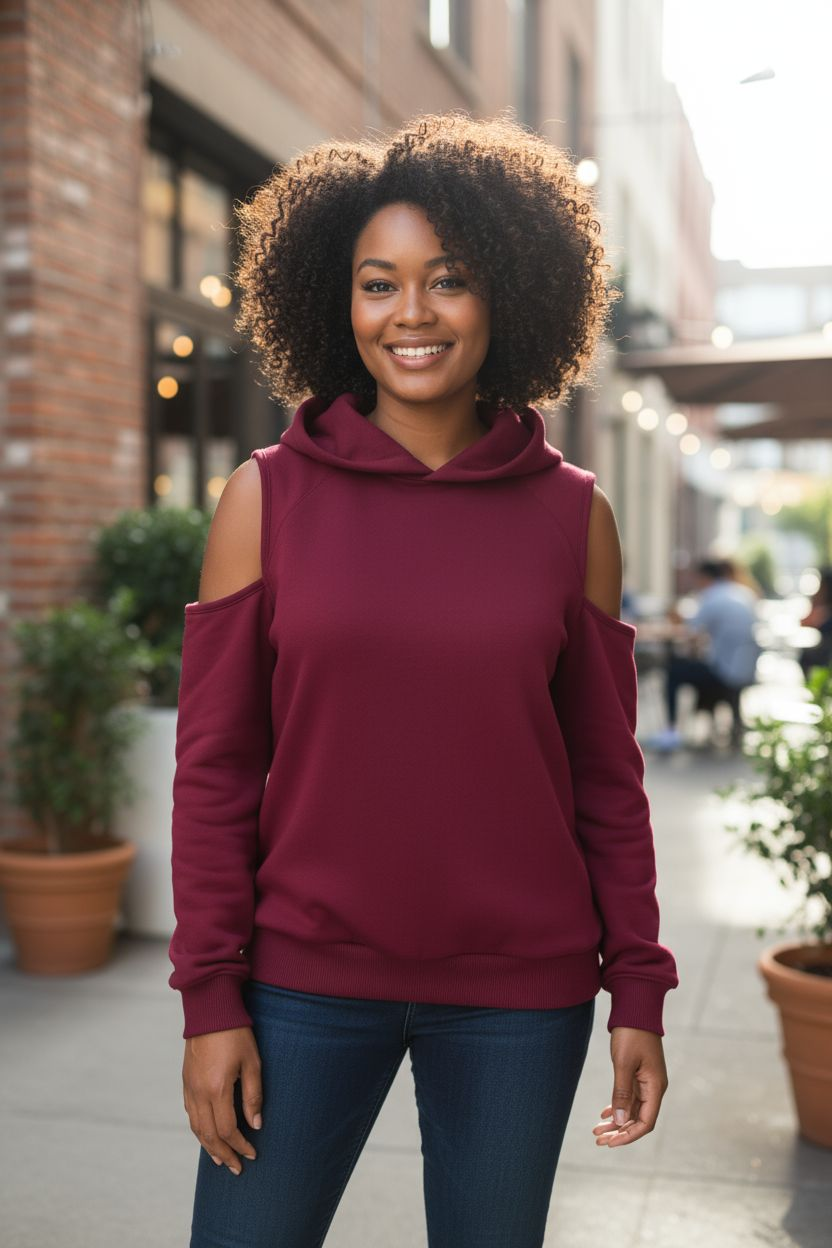 Bloom Berry Cold Shoulder Comfort Hoodie