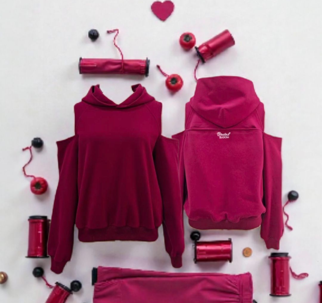 Bloom Berry Cold Shoulder Comfort Hoodie